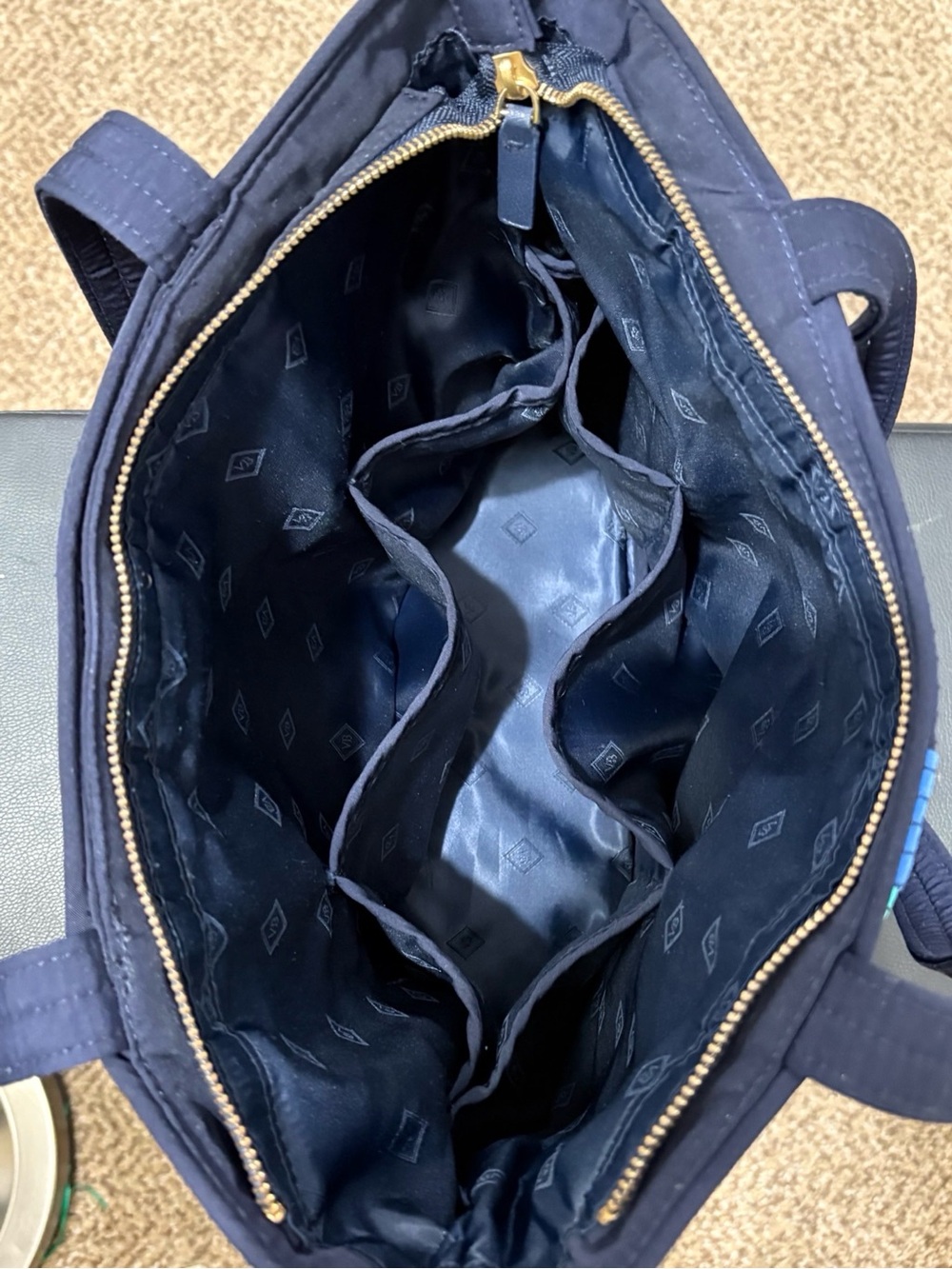 Vera Bradley Santiago Flower Tote Navy Quilted Shoulder Bag - Picture 7 of 13